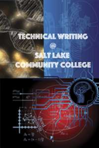 Text promoting Technical Writing at Salt Lake Community College, featuring graphic elements related to technology and…